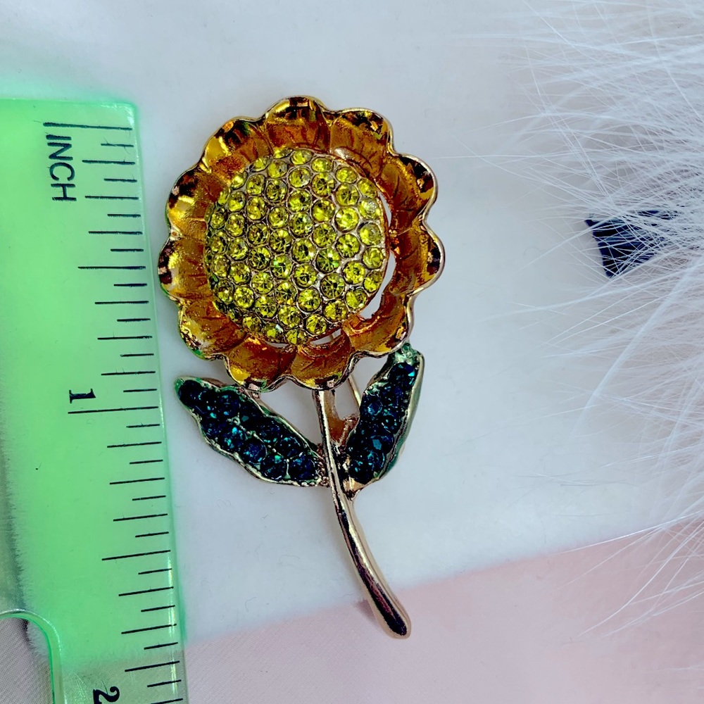 Sunflower Rhinestone Flower Brooch - Picture 3 of 3